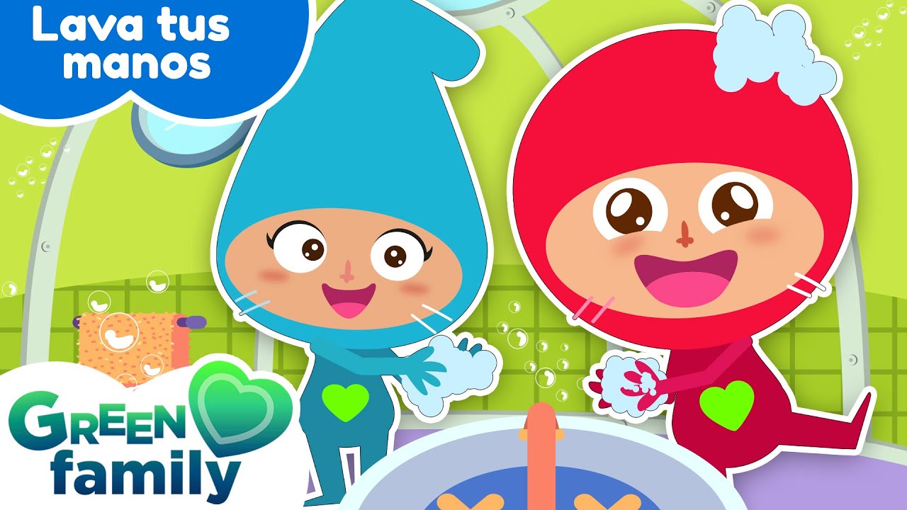 💦 LAVA TUS MANOS🖐 | Canciones infantiles y dibujos educativos en ESPAÑOL | Green Family