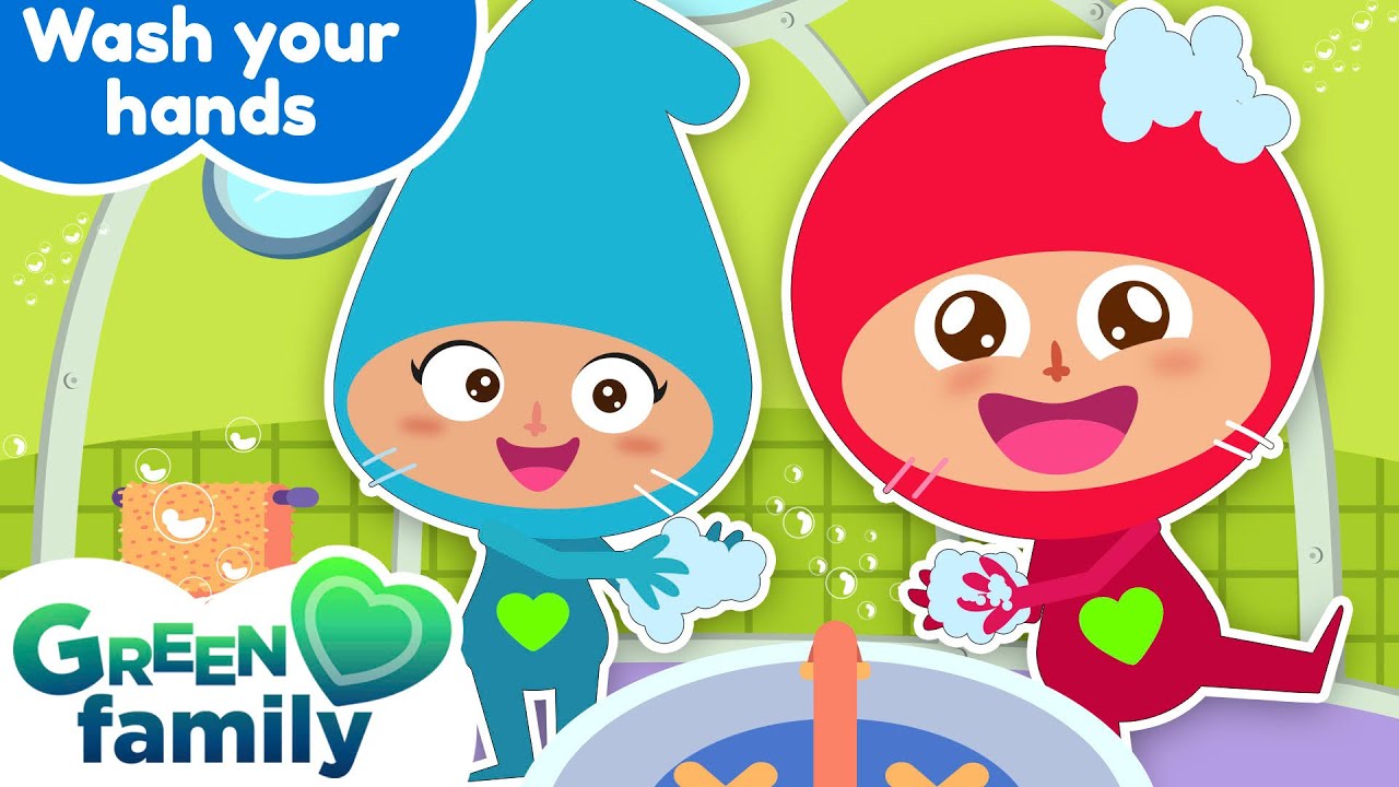 💦 WASH YOUR HANDS🖐 | Nursery Rhymes in ENGLISH | Green Family Kids Songs | Green Family