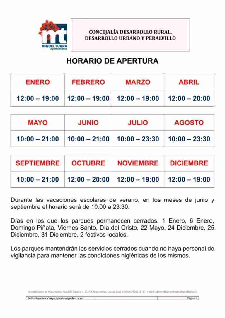 horario parques infantiles vallados miguelturra