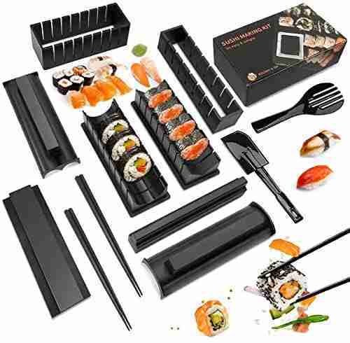 Kit para hacer sushi, edición de lujo con juego completo de sushi, 10  piezas de herramienta de plástico para hacer sushi, completo con 8 formas  de molde para rollos de arroz de