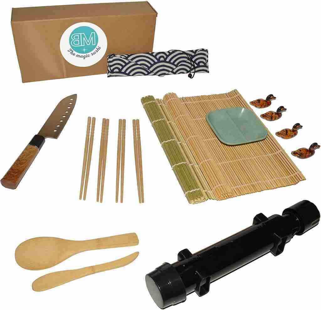  aya Kit de fabricación de rollos de sushi 2, tutoriales de  video en línea completos con cuchillo y alfombrilla de bambú, juego de 12  piezas, fácil y divertido para profesionales, [Sushi] [