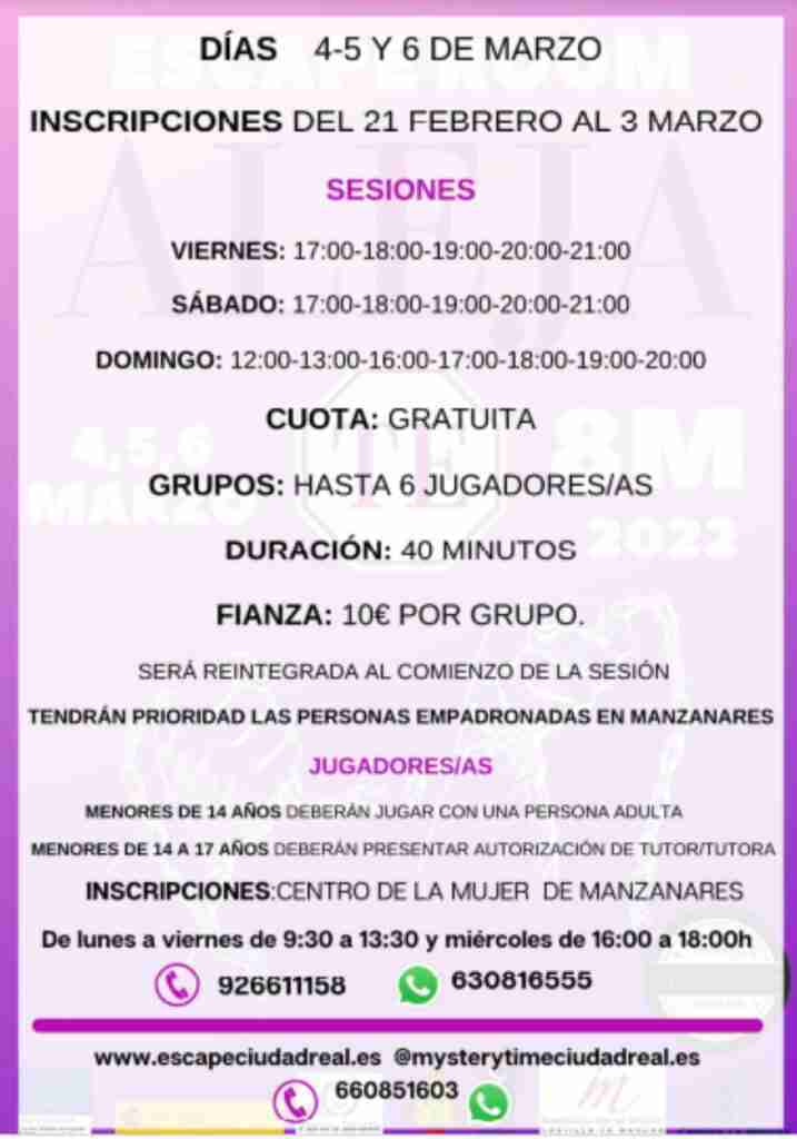 Escape Room Aleja el 4, 5 y 6 de marzo en el Centro de la Mujer de Manzanares 1