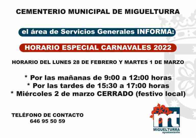 horarios cementerio miguelturra carnaval