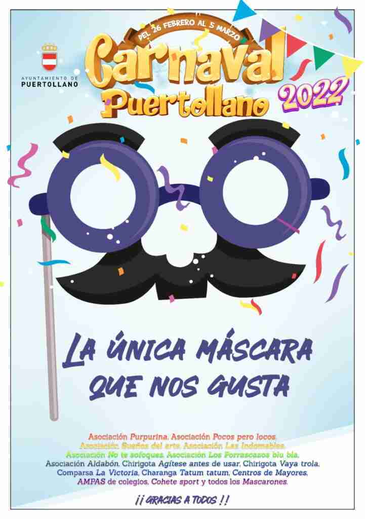 cartel de carnaval unica mascara nos gusta puertollano