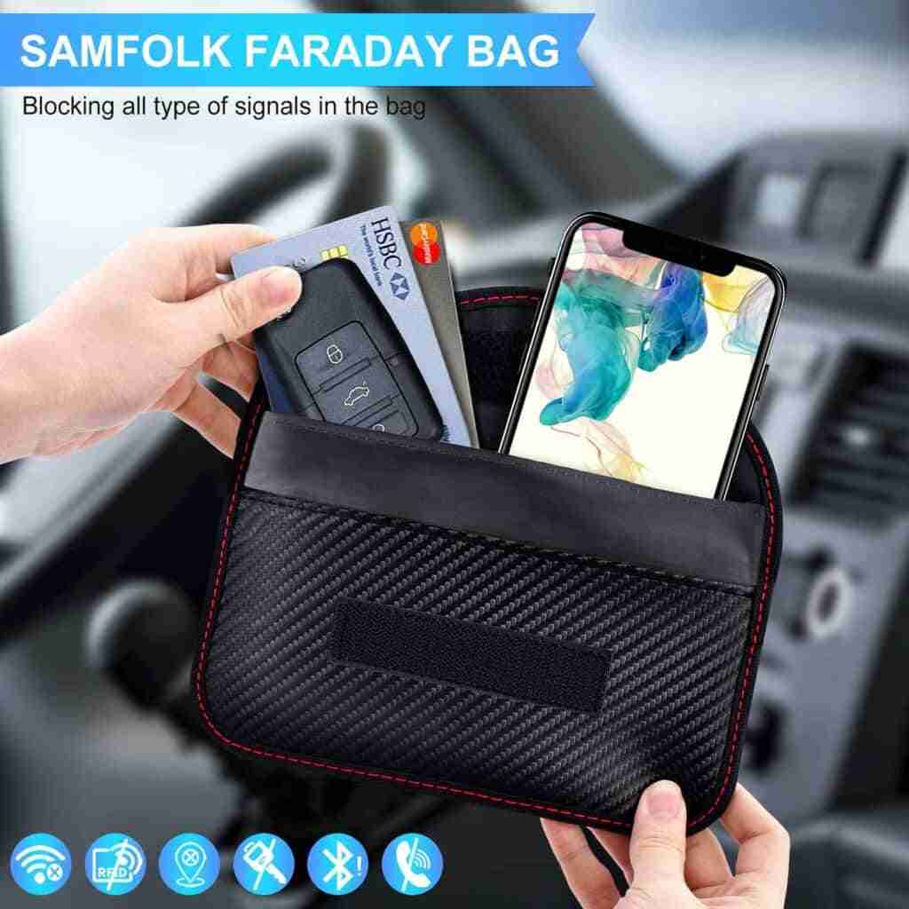 Faraday - 2 bolsas para llaves de automóvil y teléfono celular, bolsa de  bloqueo de señal RFID, bolsa de bloqueo de señal sin llave, protección de