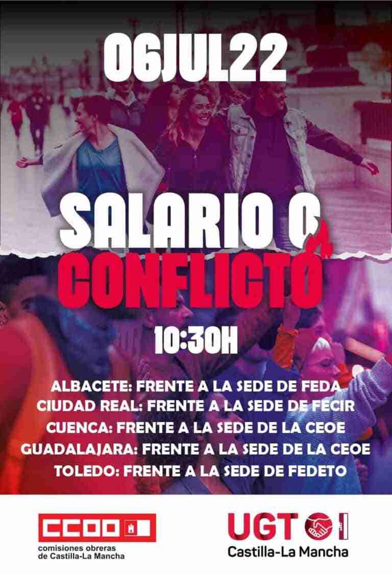 UGT y CCOO reclamarán mejores salarios ante las sedes de las organizaciones empresariales de C-LM el 6 de julio