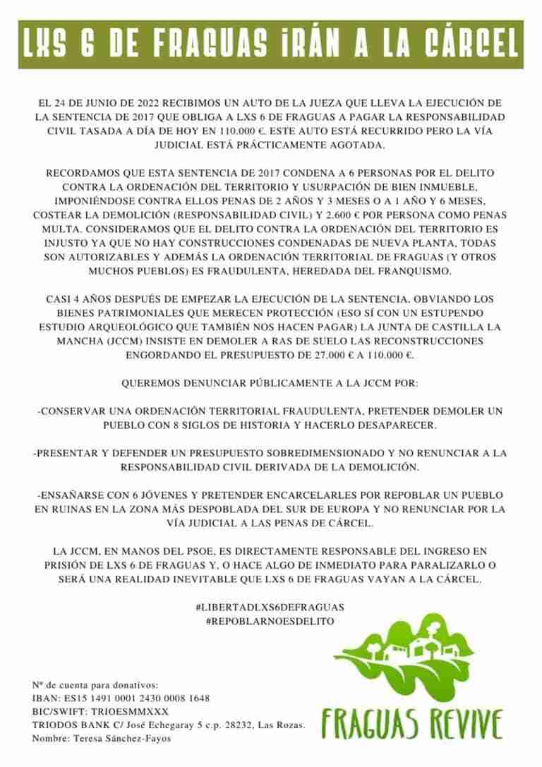 Juzgado Guadalajara fija en 110.000 euros el pago de los pobladores de Fraguas por la demolición de construcción