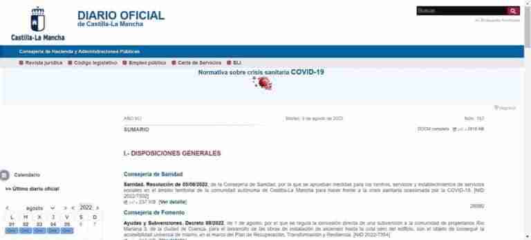 La web del Diario Oficial de Castilla-La Mancha recibe más de 1,1 millones de visitas en el primer semestre del año