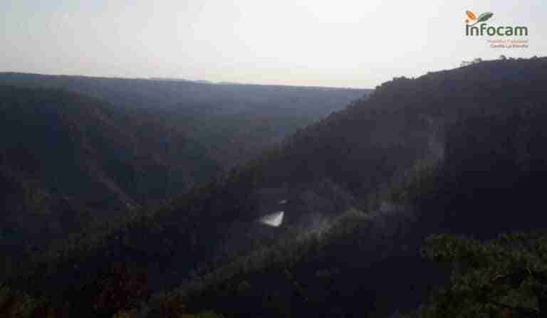 Ocho medios de extinción terrestre siguen trabajando en el fuego de Cañamares, aún sin controlar
