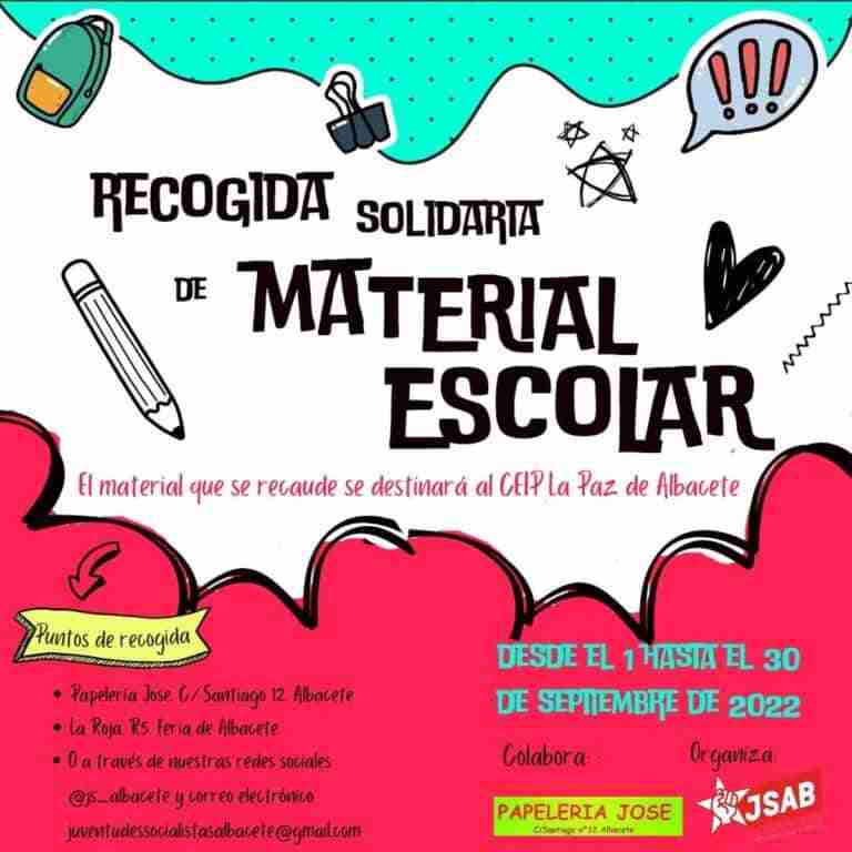 JJSS de Albacete recoge material escolar hasta final de mes para destinarlo al CEIP 'La Paz' de la ciudad