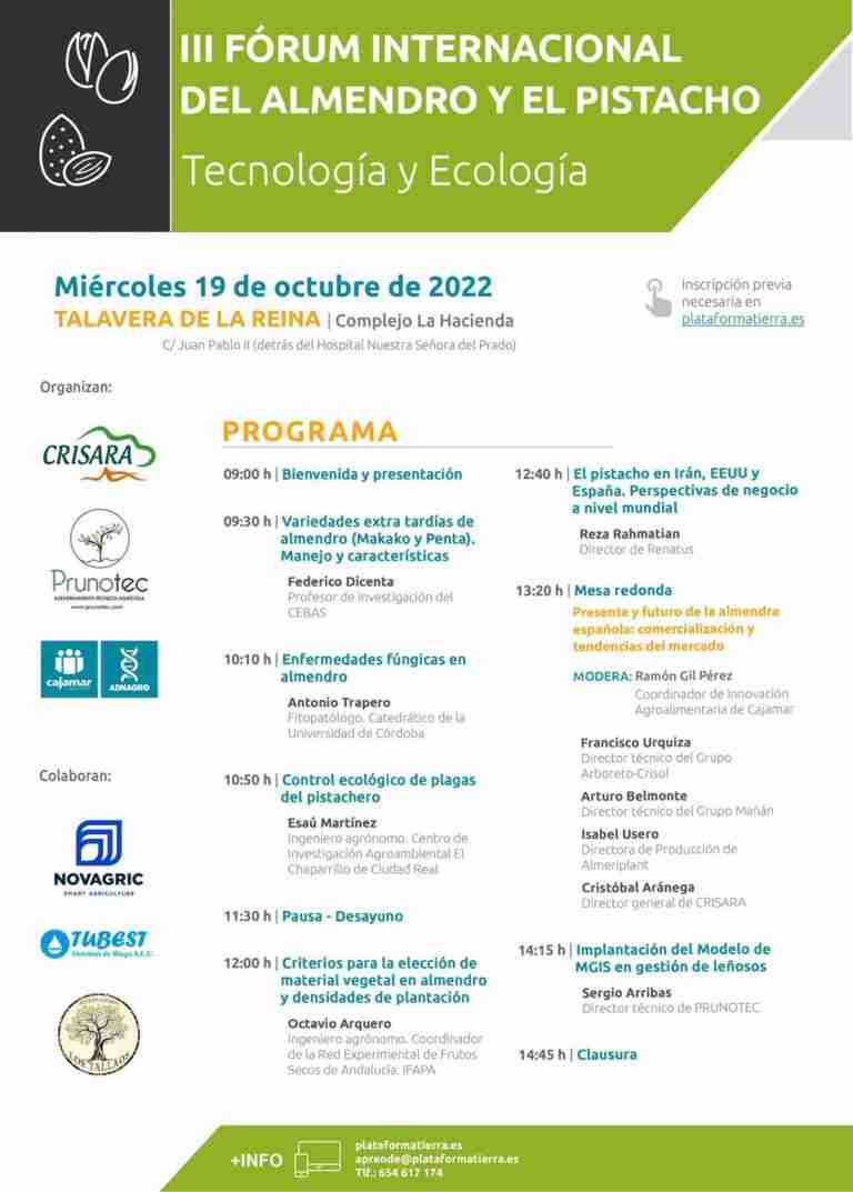 Talavera acoge el miércoles un forum que dará a conocer últimas investigaciones sobre almendro y el pistacho