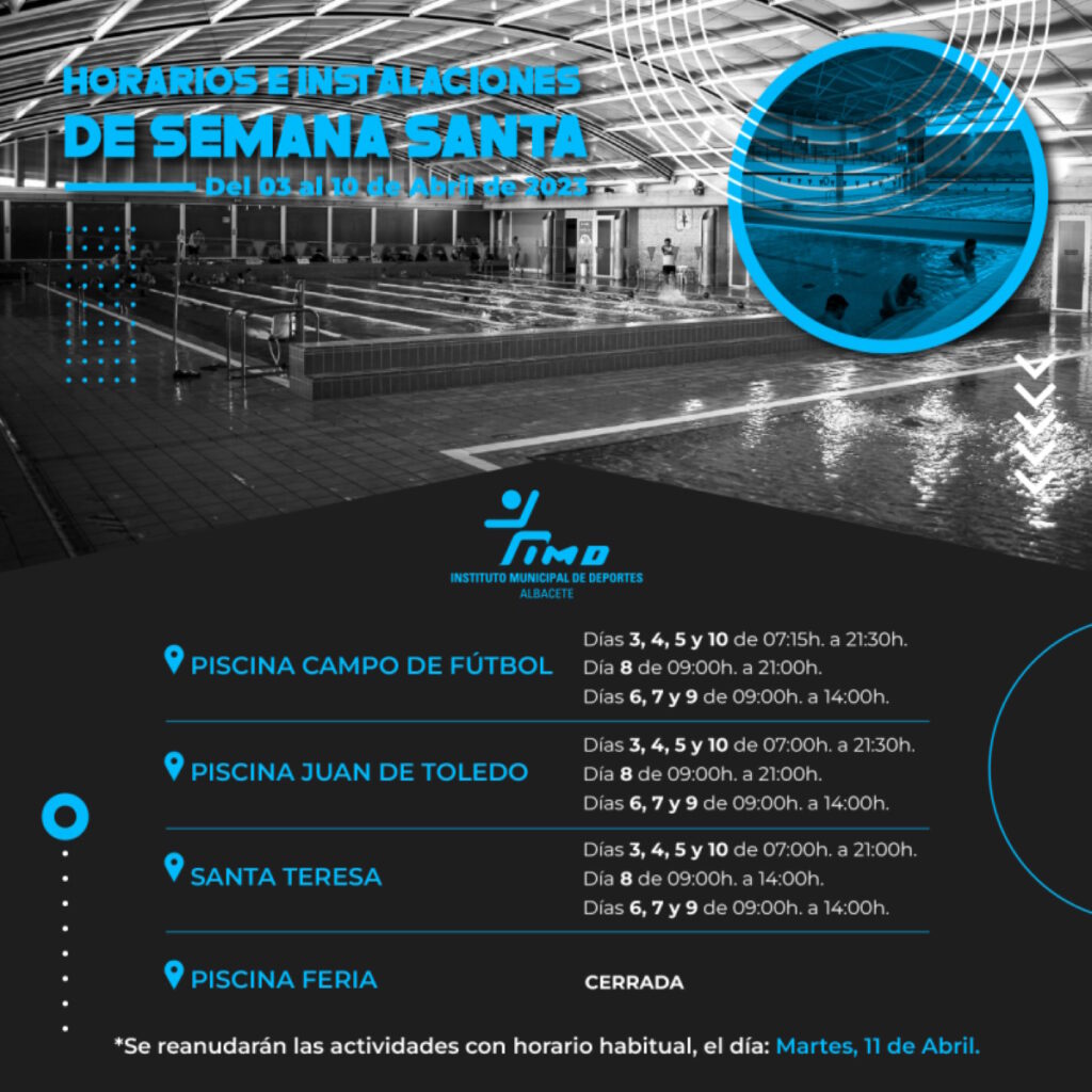 horarios piscinas y salas musculacion albacete ssemana santa 2023