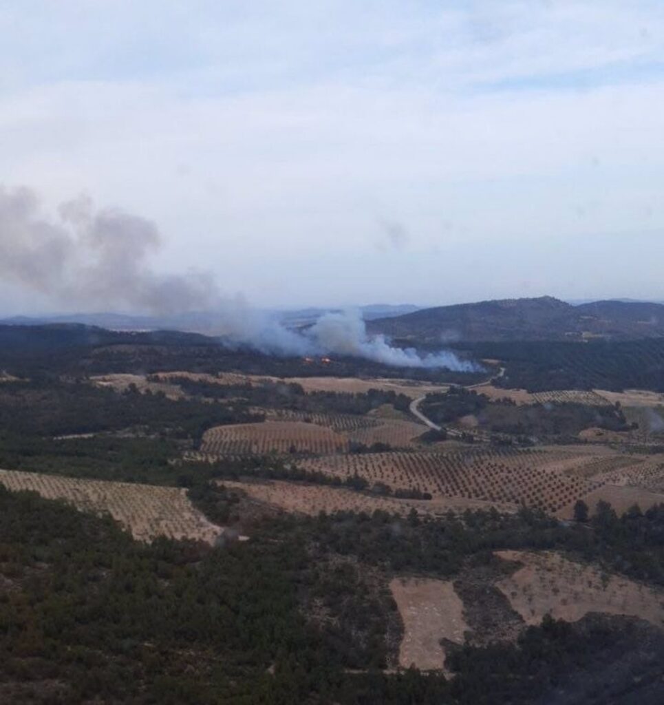 Doce medios y 64 personas trabajan en las labores de extinción del incendio forestal declarado en Ayna