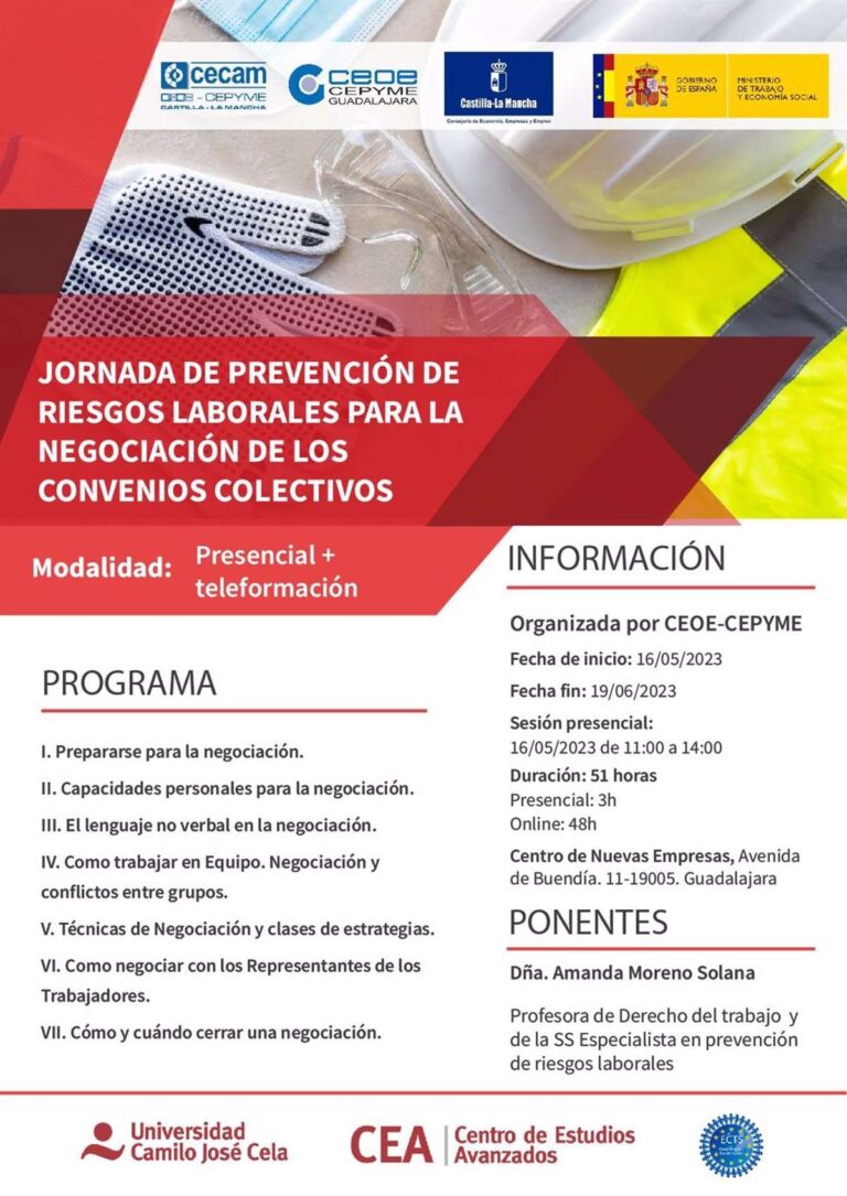 Este martes arranca en Guadalajara una jornada sobre prevención de riesgos laborales para la negociación de convenios