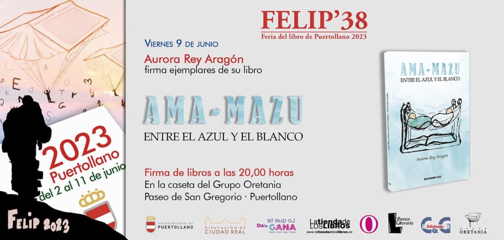 La escritora Aurora Rey Aragón firmará el próximo viernes ejemplares de su novela ‘Ama-Mazu. Entre el azul y el blanco’ en la FELIP’38 1