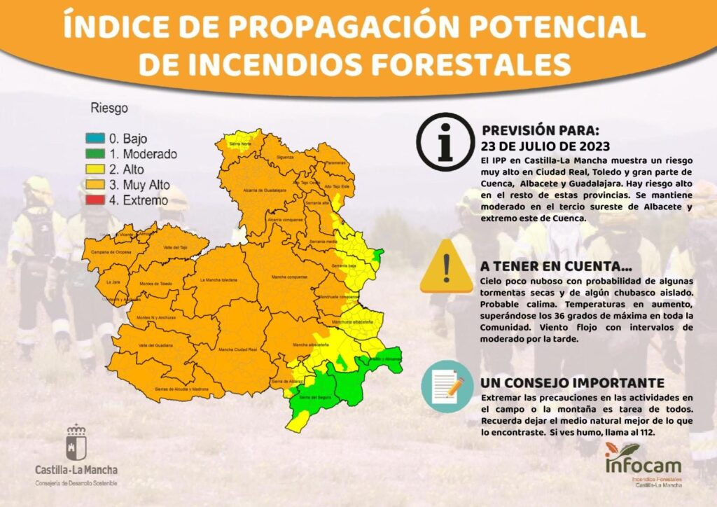 Riesgo muy alto de incendios forestales en Castilla-La Mancha para mañana, 23 de julio de 2023 1