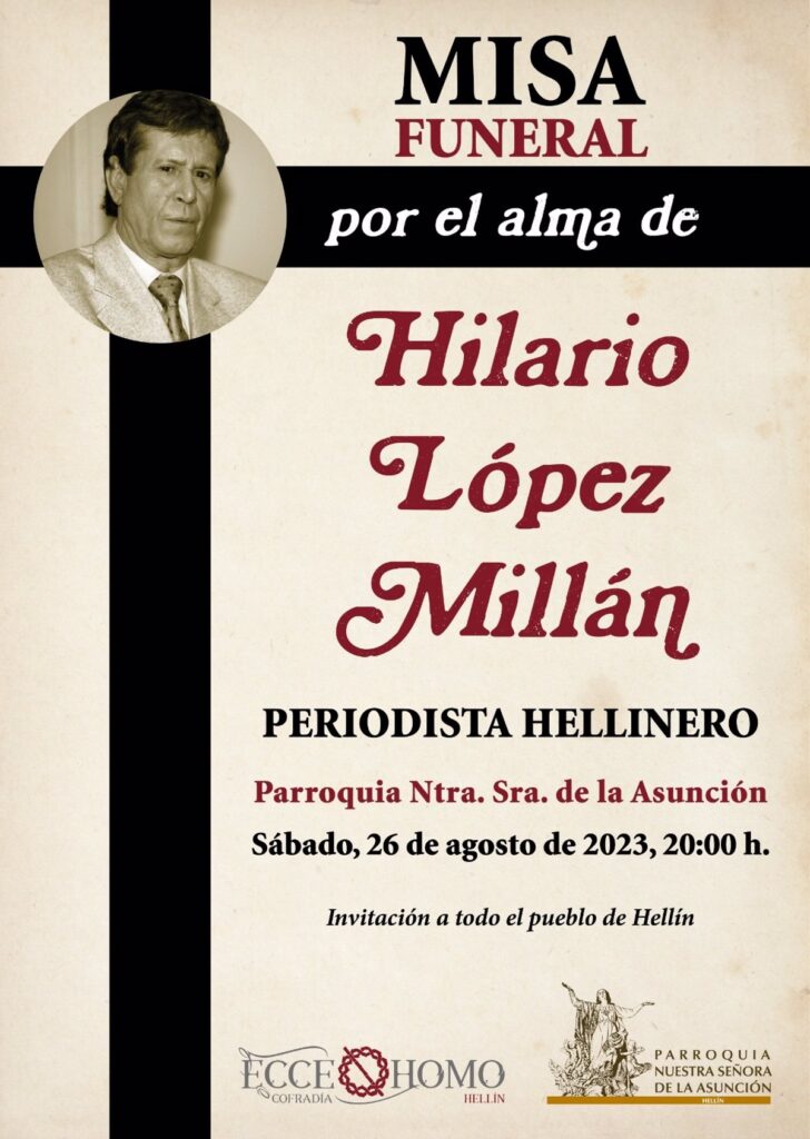 Parroquia de la Asunción en Hellín acoge este sábado una misa funeral por el fallecimiento del periodista Hilario López