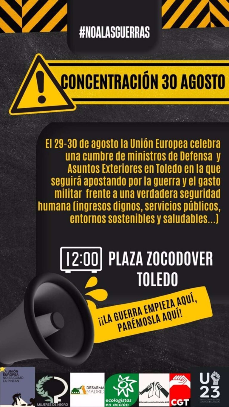 Organizaciones pedirán el miércoles 30 en Toledo eliminar el gasto militar coincidiendo con la cumbre en Defensa