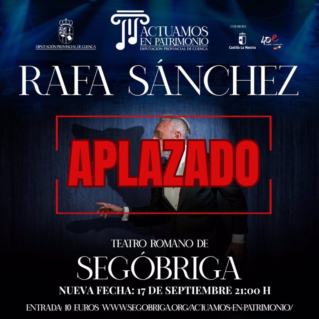 Las previsiones de lluvia obligan a aplazar el concierto de Rafa Sánchez este sábado en Segóbriga al 17 de septiembre