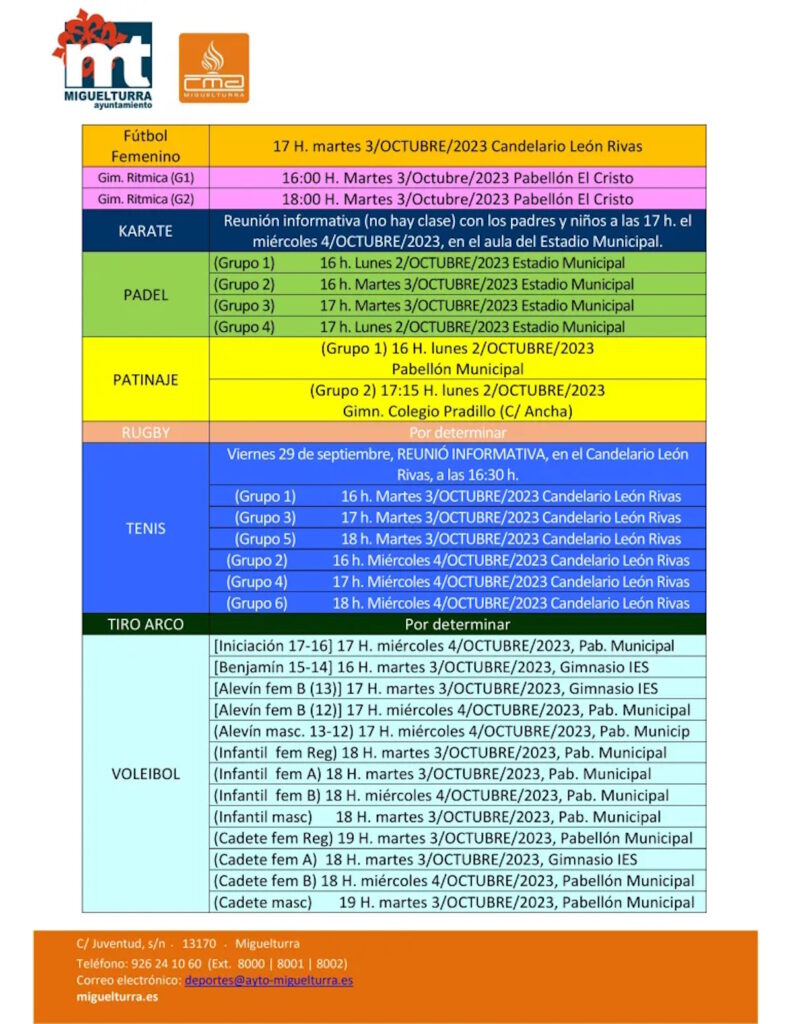 Estas son las fechas y horarios para el inicio de las Escuelas Deportivas 2023-2024 en Miguelturra 1