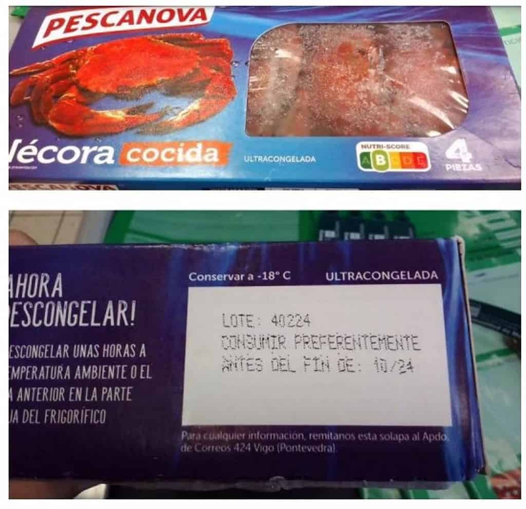 Consumo alerta de presencia de 'Salmonella' en un lote de nécoras cocidas congeladas de la marca Pescanova