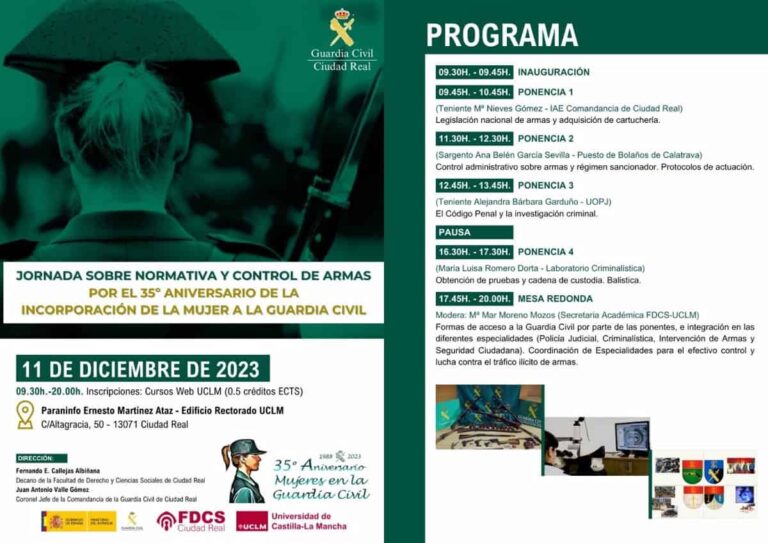Ciudad Real acoge este lunes una jornada sobre normativa y control de armas protagonizada por mujeres guardias civiles