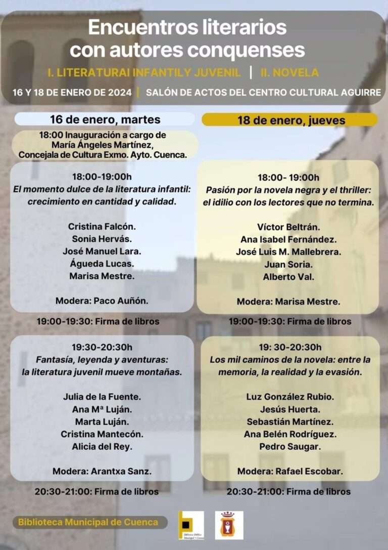 Más de 20 escritores se darán cita en los 'Encuentros literarios con autores conquenses' a partir del martes