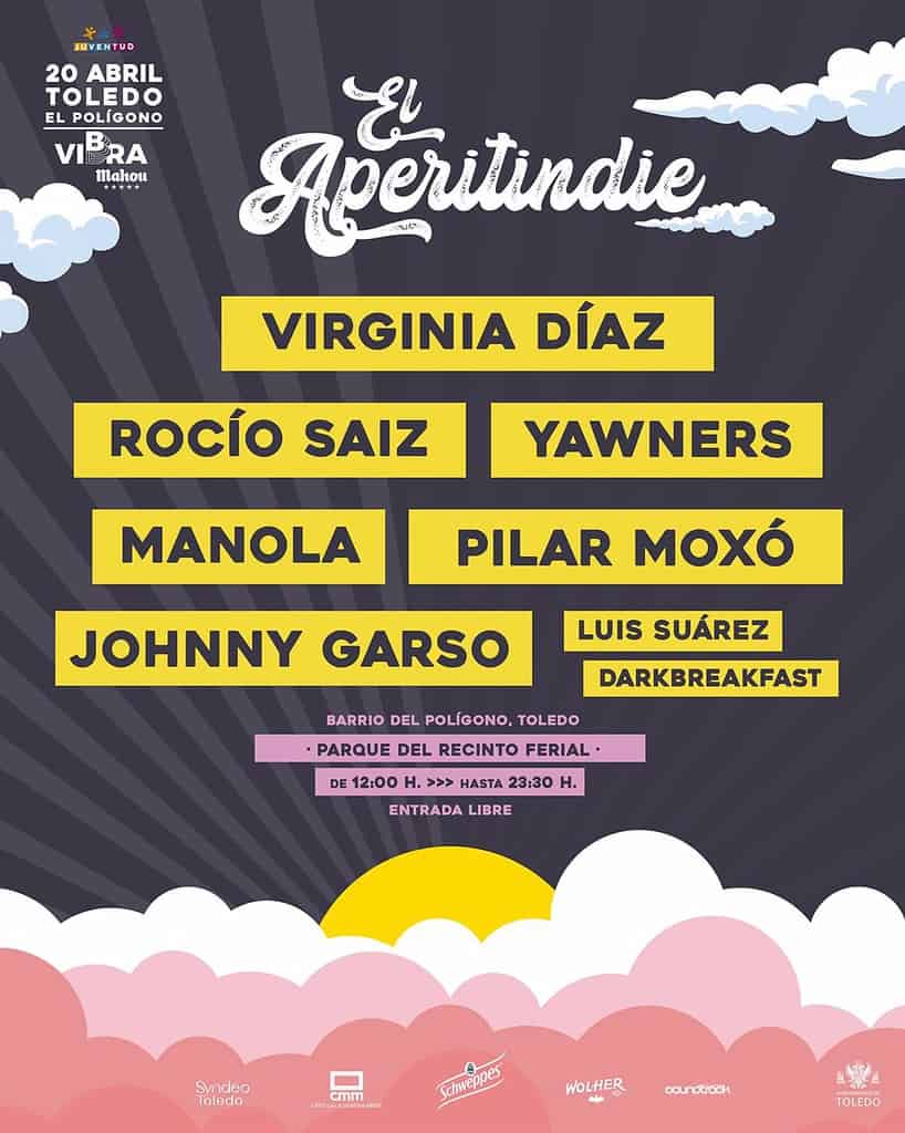 El Aperitindie vuelve el 20 de abril a Toledo con Virginia Díaz, Manola, Yawners, Rocío Saiz, Pilar Moxó y Johnny Garso