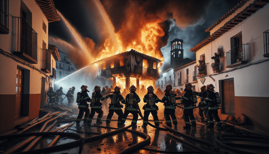 Los bomberos trabajan en la extinción de un incendio en un taller de Santa Cruz de Mudela (Ciudad Real)