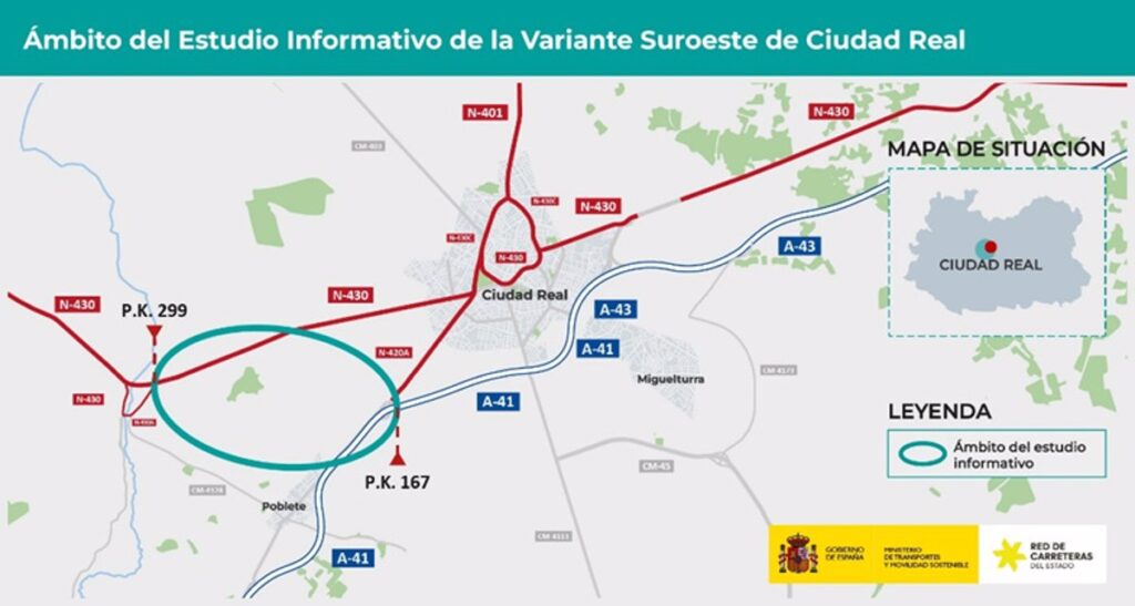 Transporte inicia por 325.851 euros la redacción del estudio informativo de la Variante Suroeste de Ciudad Real