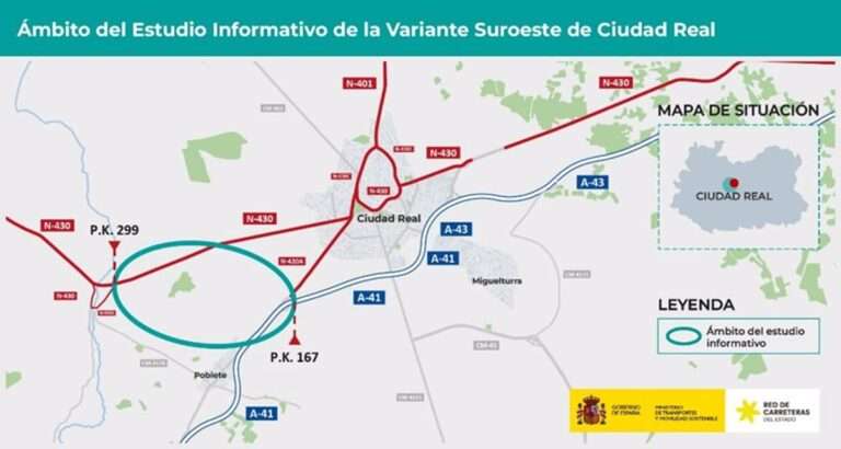 Transporte inicia por 325.851 euros la redacción del estudio informativo de la Variante Suroeste de Ciudad Real