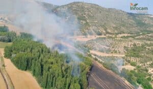 45 efectivos trabajan en la extinción de un incendio declarado en Tomellosa, pedanía de Brihuega