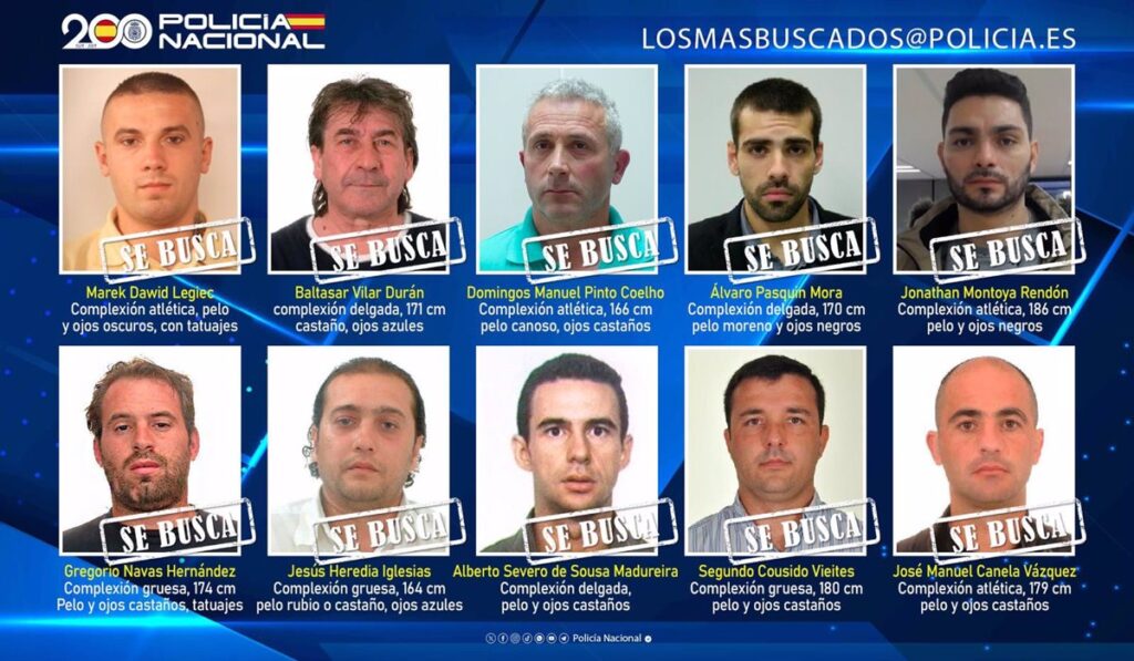 La Policía Nacional pide ayuda ciudadana para encontrar a diez fugitivos que podrían encontrarse en España