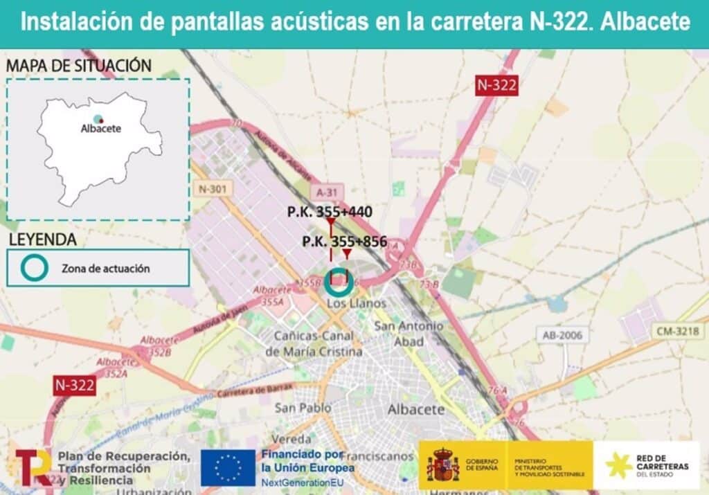 Transportes adjudica por 610.878 euros las obras para reducir el ruido en la N-322 a su paso por la ciudad de Albacete