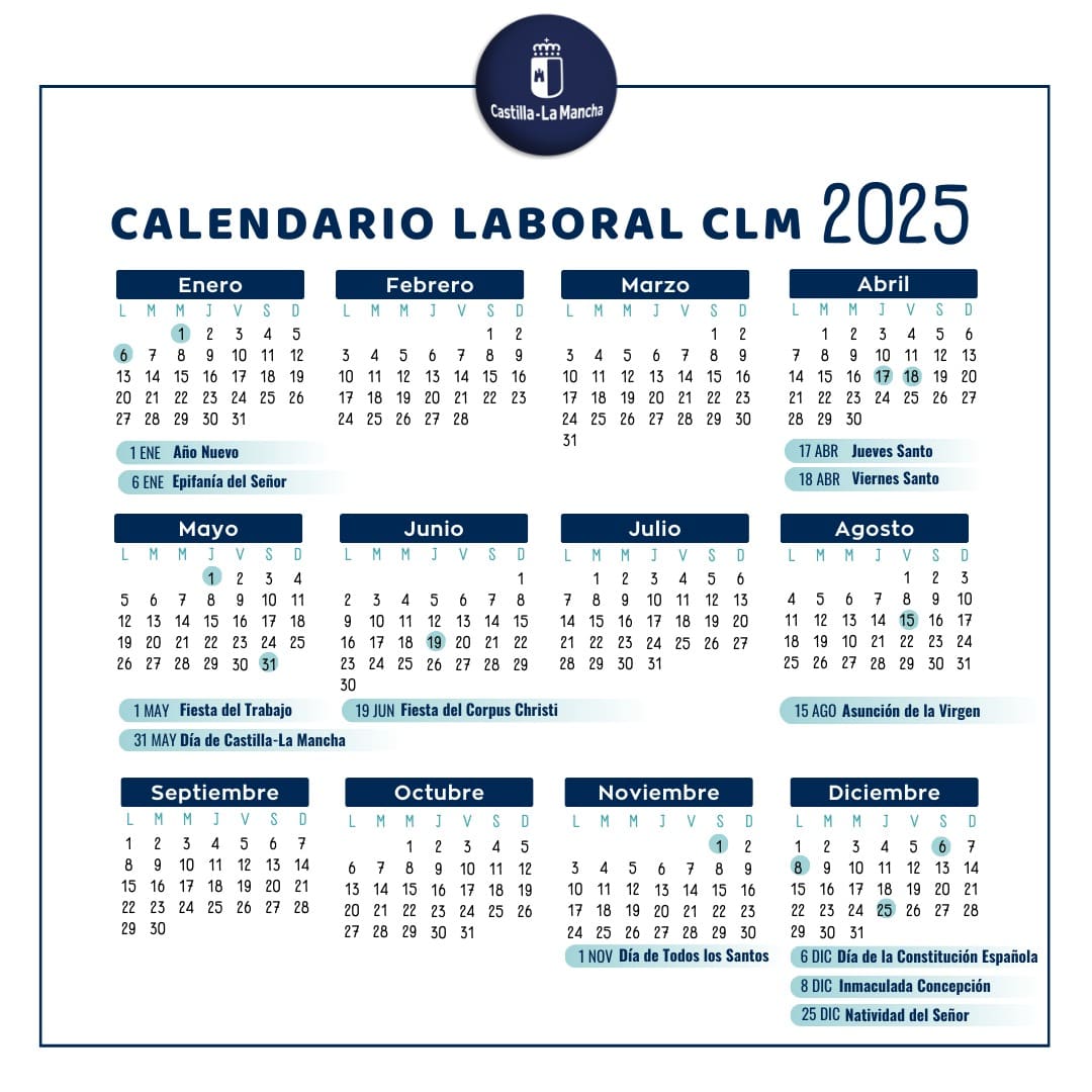 Calendario Laboral Castilla-La mancha 2025 oficial