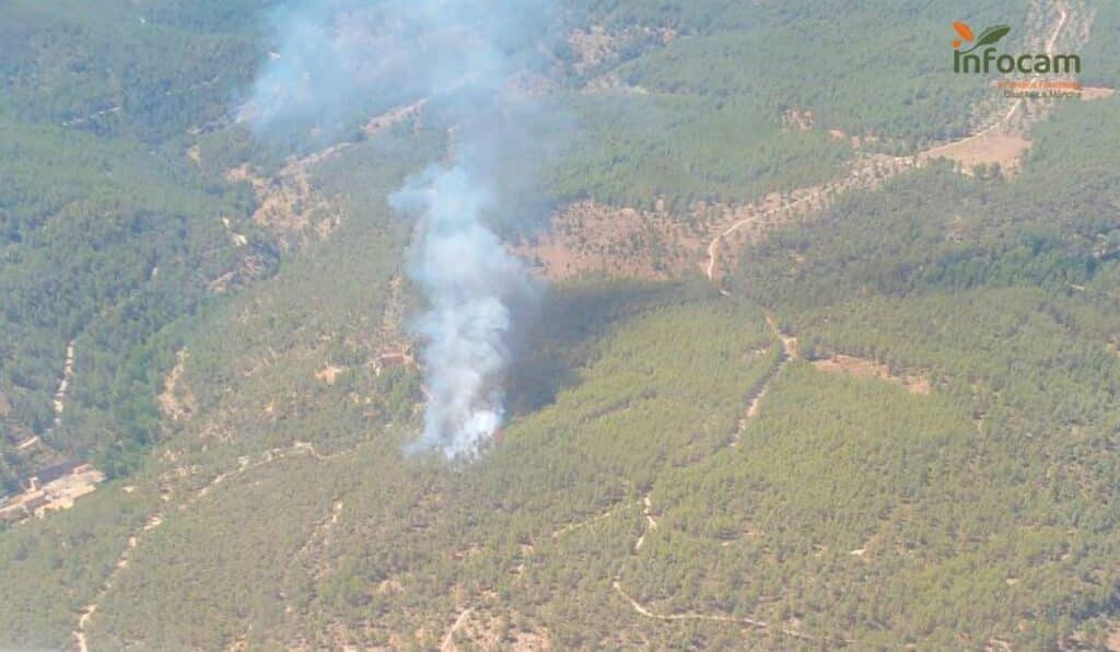 Cuatro medios aéreos y siete terrestres trabajan en la extinción de un incendio en Enguídanos