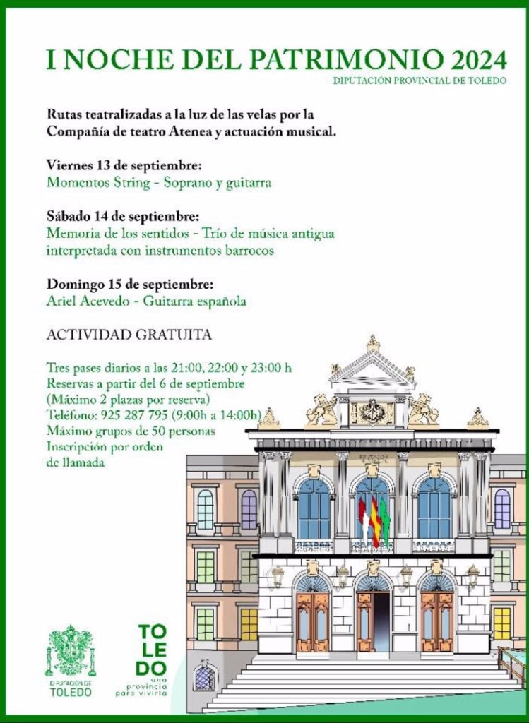 Rutas teatralizadas y conciertos en el Palacio Provincial, apuesta de la Diputación de Toledo en la Noche del Patrimonio