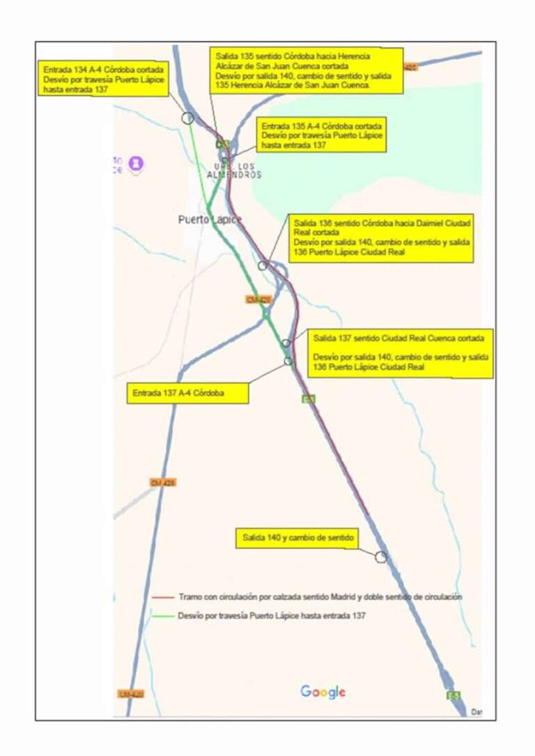 Afectaciones al tráfico en la A-4 por obras de implementación de firme fonoabsorbente en Puerto Lápice desde el lunes