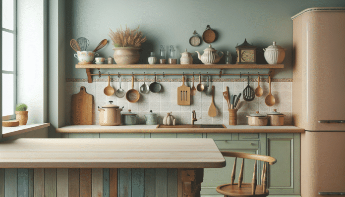 es de diseño vintage y aprovecha la pared para aumentar el espacio de la encimera de la cocina