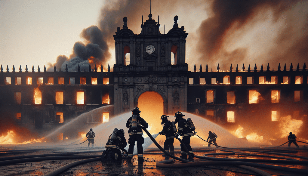 Bomberos trabajan en la extinción de un incendio en el antiguo cuartel militar de Guadalajara capital