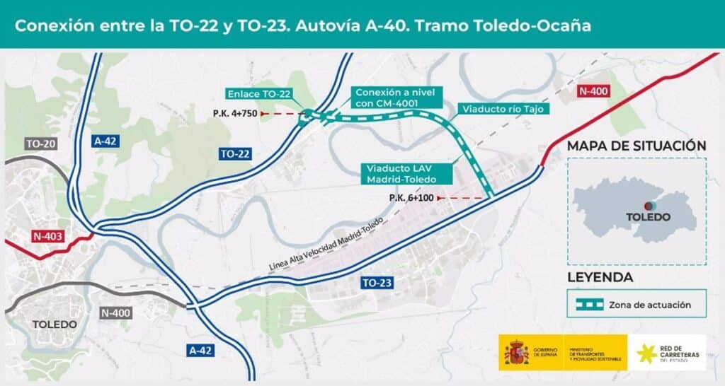 Licitada la redacción del proyecto del ramal de conexión entre la TO-22 y la TO-23 del tramo Toledo-Ocaña de la A-40