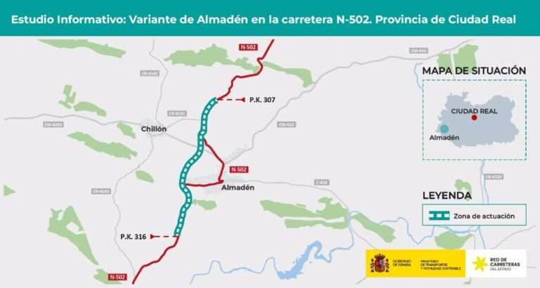 Transportes licita la redacción del Estudio Informativo de la Variante de Almadén en la N-502 en Ciudad Real