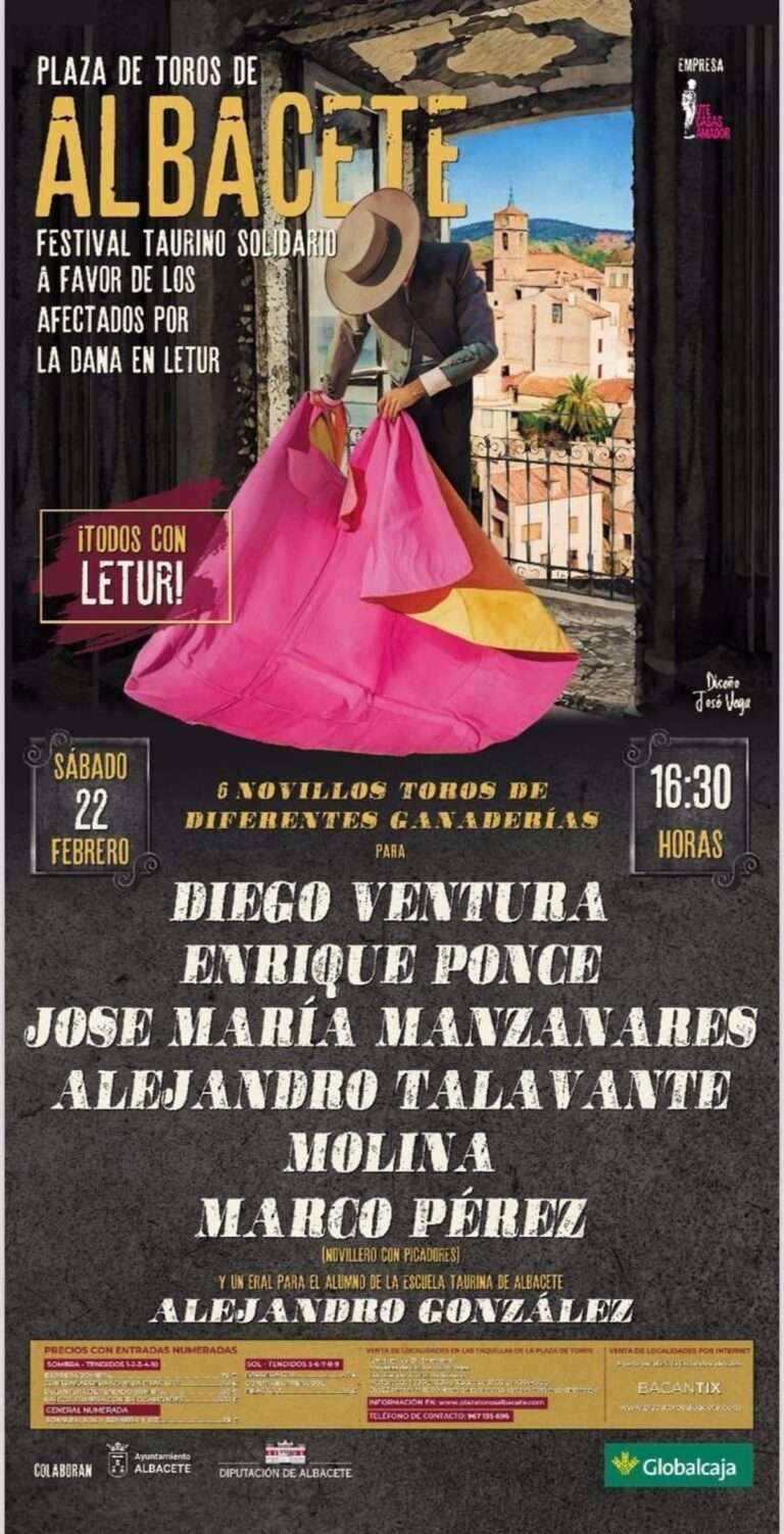 Ventura, Ponce, Manzanares, Talavante y Molina, en el cartel del festival taurino benéfico 'Todos con Letur'
