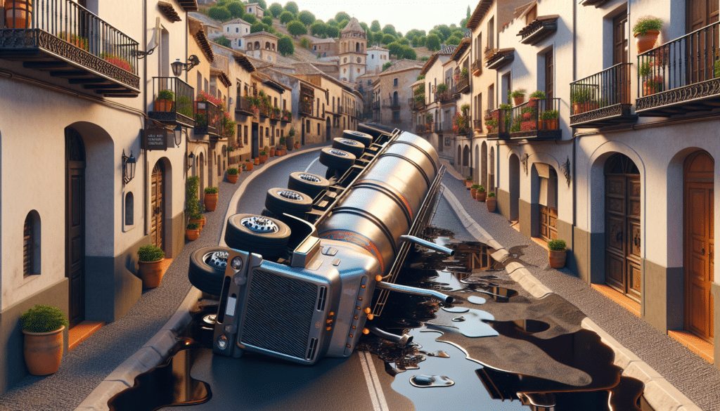 Vuelca en Noblejas (Toledo) un camión cisterna que transportaba 10.000 litros de gasoil