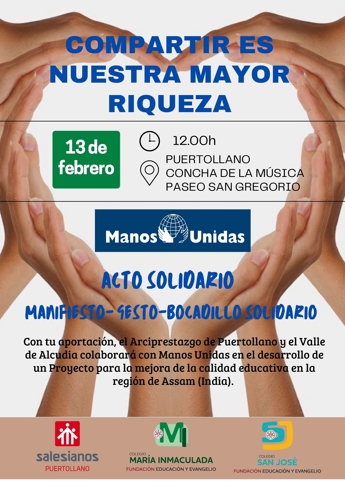 Manos Unidas lanza su campaña de solidaridad 'Compartir es nuestra mayor riqueza' con variedad de actividades: cuestación, vigilia, y una cena benéfica acompañada de bocadillos solidarios 1