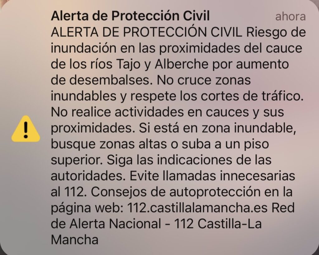 C-LM emite el mensaje Es-Alert en las zonas inundables del río Tajo y del Alberche a su paso por Talavera