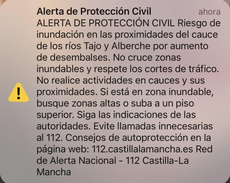 C-LM emite el mensaje Es-Alert en las zonas inundables del río Tajo y del Alberche a su paso por Talavera