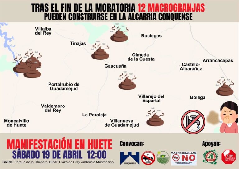 Asociaciones de Alcarria conquense se manifestarán este sábado en Huete por la posible reactivación de 12 macrogranjas