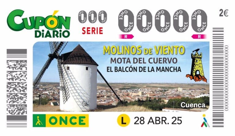 Los Molinos de viento de Mota del Cuervo se mostrarán en el cupón de la ONCE del sorteo del 28 de abril