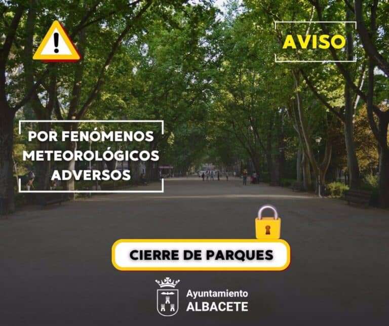 Albacete cierra los parques ante el aviso naranja por tormentas y recomienda precaución a los ciudadanos
